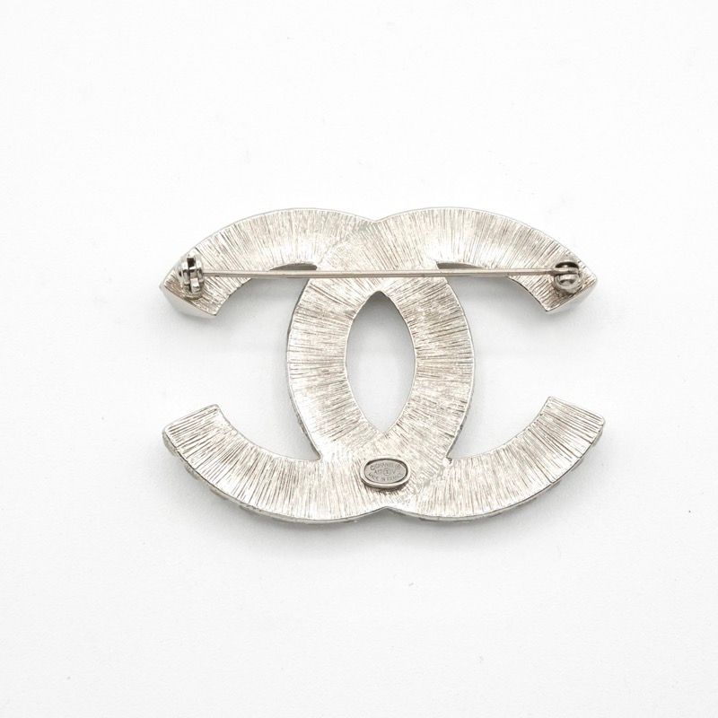Chanel Brooch Corsage Silver Here Mark Rhinestone
