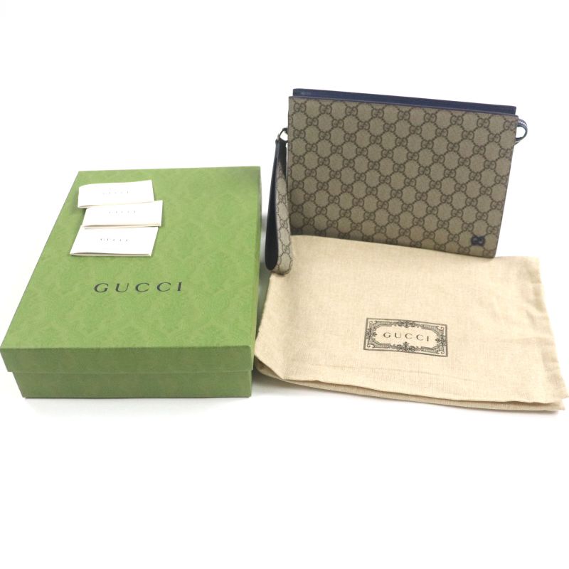 Gucci 768255 GG Supreme Canvas Leather Gghardware Bicolor Small Pouch Clutch