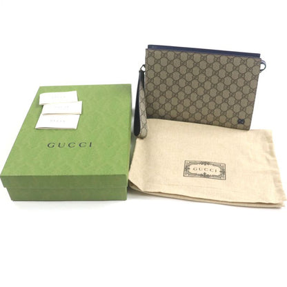 Gucci 768255 GG Supreme Canvas Leather Gghardware Bicolor Small Pouch Clutch