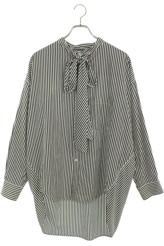Balenciaga 520497 Tdm09 Back Logo Bow Tie Stripe Long Sleeve Shirt Women 34