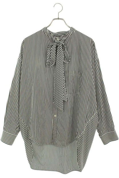 Balenciaga 520497 Tdm09 Back Logo Bow Tie Stripe Long Sleeve Shirt Women 34