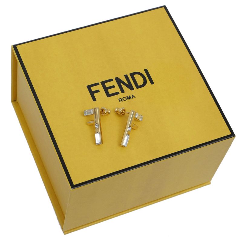 Fendi Earrings Fast Logo Brass Crystal 8ah713 Gold Women's Accessories