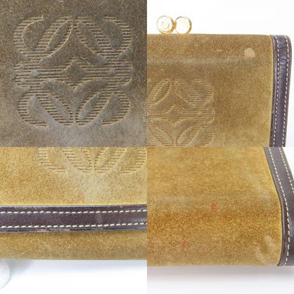 Loewe Trifold Wallet Suede Leather Khaki Brown Gold Hardware Anagram Clasp
