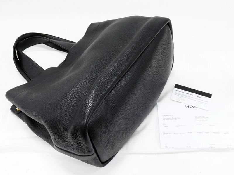 Prada Hand Tote Bag Vitello Dino Soft Calf Nero In Black Gold Hardware 1bg384