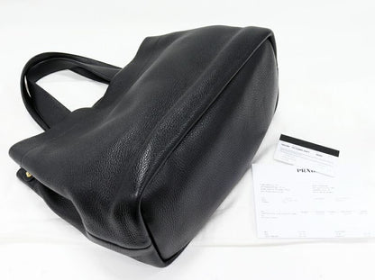 Prada Hand Tote Bag Vitello Dino Soft Calf Nero In Black Gold Hardware 1bg384