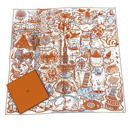 Hermes Scarf Carre 90 Exposition Universelle Silk With Orange Box