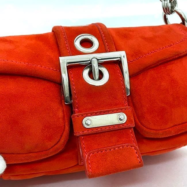 Prada Semi Shoulder Bag Orange Suede