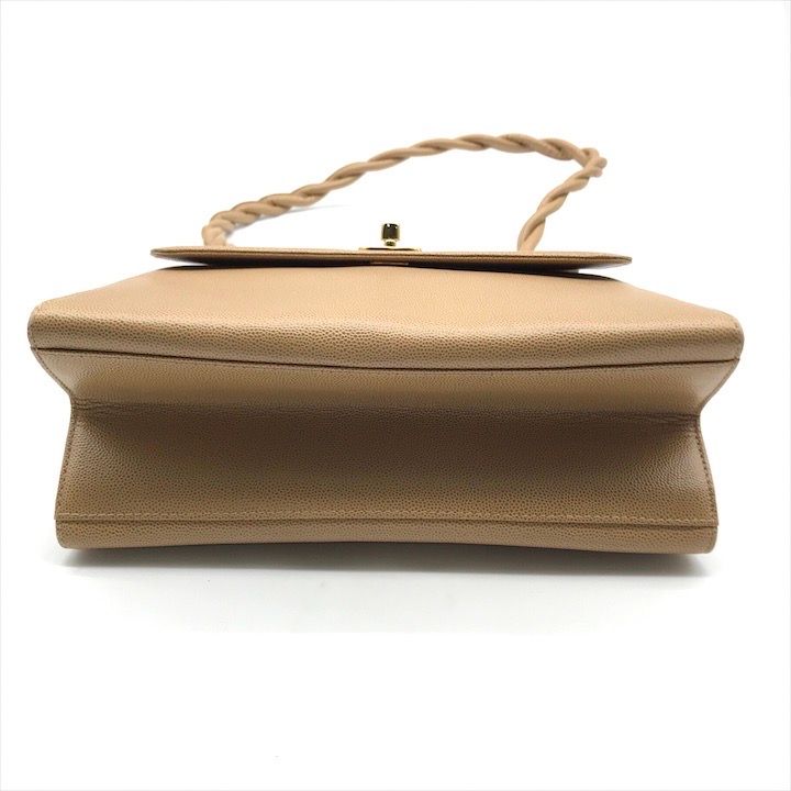 Chanel CC Logo Caviar Leather Turnlock Twist Handle Shoulder Bag Beige