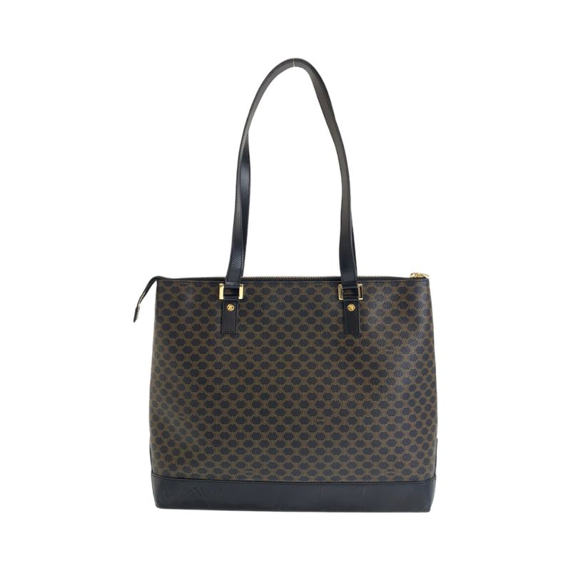 Celine Vintage Macadam Brown Gold Hardware PVC Tote Bag Shoulder Bag Women