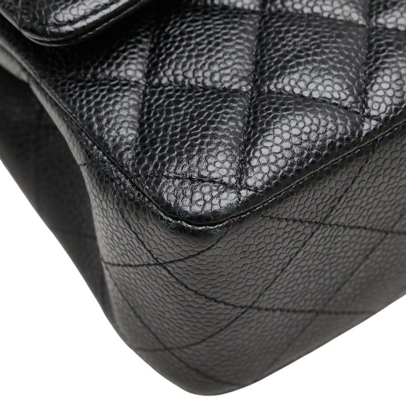Chanel Coco Mark Matelasse 25 Double Flap Chain Shoulder Bag Black Caviar Skin