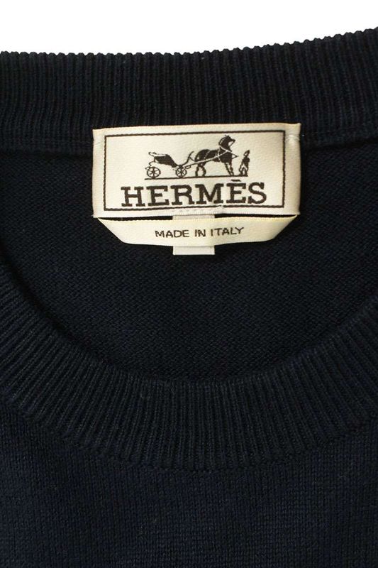 Hermes 24SS Graphic Lines Line-switched Cotton Cashmere Half Sleeve Knit Men's S
