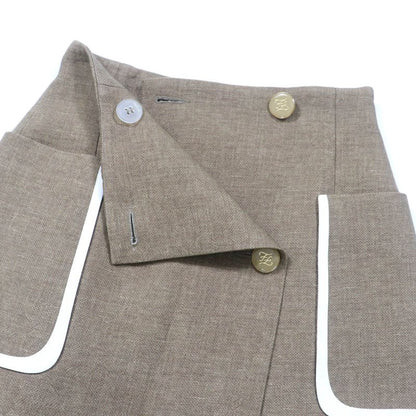 Fendi Fq7097 Wool Silk Leather Use FF Calligraphy Button Trapezoid Skirt Mini