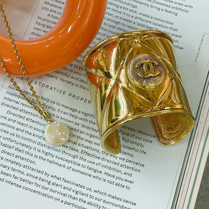 Chanel Vintage Coco Mark Big Bangle Unisex Gold