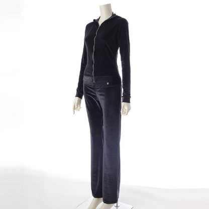 CHANEL 05C Velour Track Suit Pants Set Top Y2K Black 38