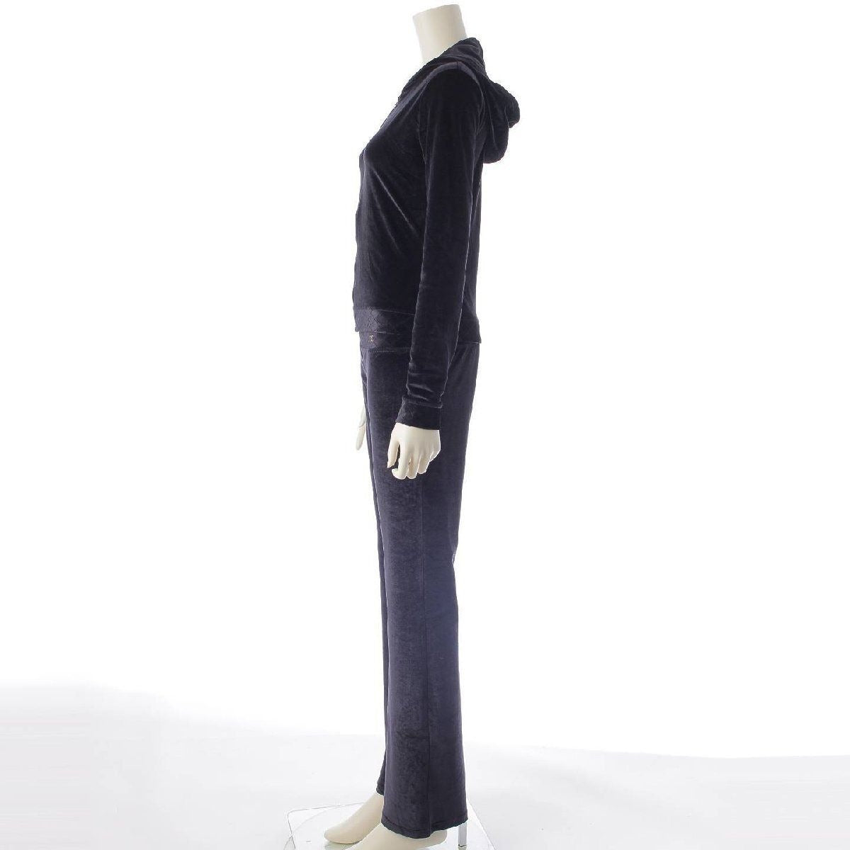 CHANEL 05C Velour Track Suit Pants Set Top Y2K Black 38