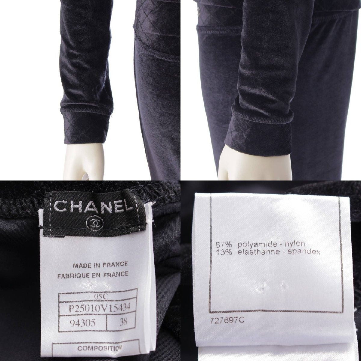 CHANEL 05C Velour Track Suit Pants Set Top Y2K Black 38