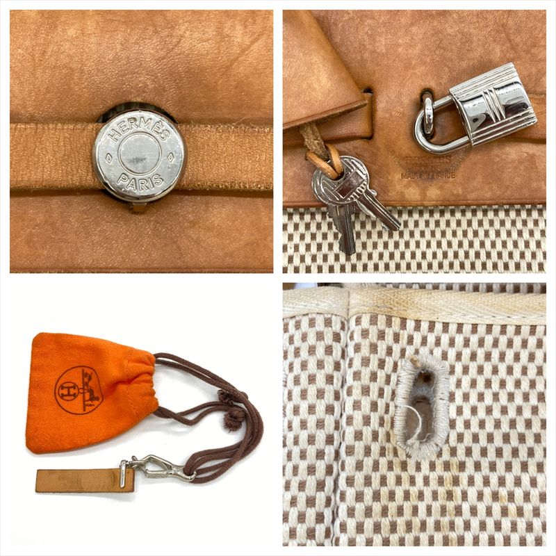 Hermes Herbag A Dos Backpack Toile GM □G Engraved Beige Silver Hardware Women