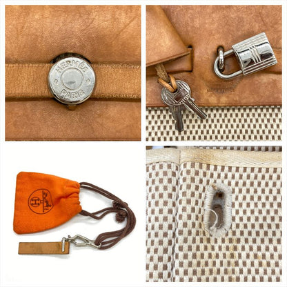 Hermes Herbag A Dos Backpack Toile GM □G Engraved Beige Silver Hardware Women