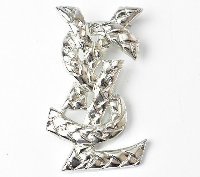 Saint Laurent Pin Brooch Pin Badge Saint Laurent Brooch Monogram YSL Logo Silver