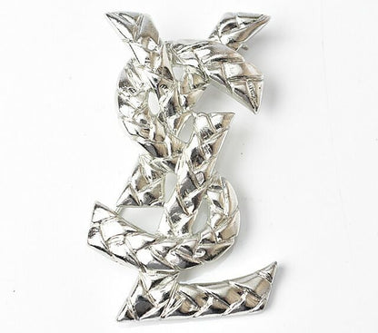 Saint Laurent Pin Brooch Pin Badge Saint Laurent Brooch Monogram YSL Logo Silver