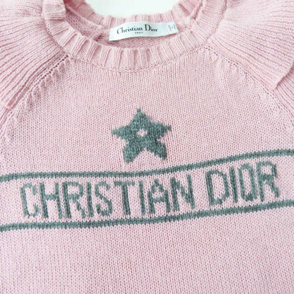 Christian DIOR 344s13bm003 100% Cashmere Frilled Short Sleeve Knit Pink Gray