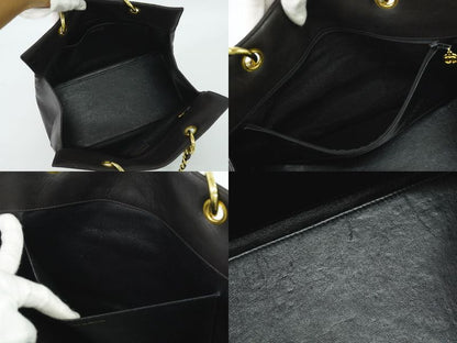 Authentic Chanel Matelasse Coco Mark Chain Tote Handbag Lambskin Leather Black