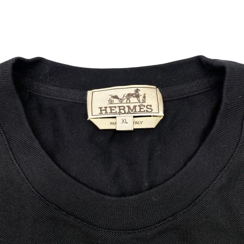 Hermes Short Sleeve T-Shirt H Logo Embroidery Pocket XL Size Cotton Black Hermes