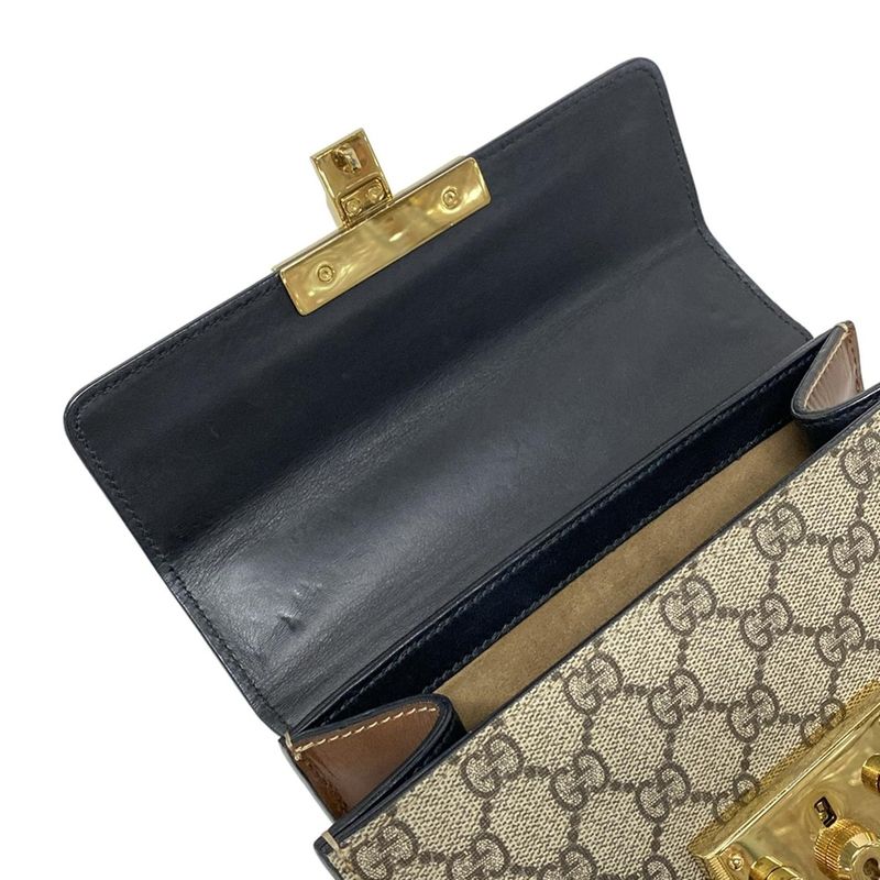 Gucci Shoulder Bag Padlock GG Small 409487 Black X Brown X Multi Chain Shoulder