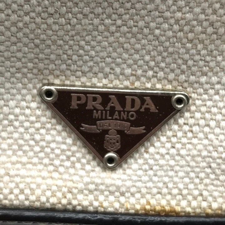 Prada Canvas Leather Mini Hand Bag Clasp Brown