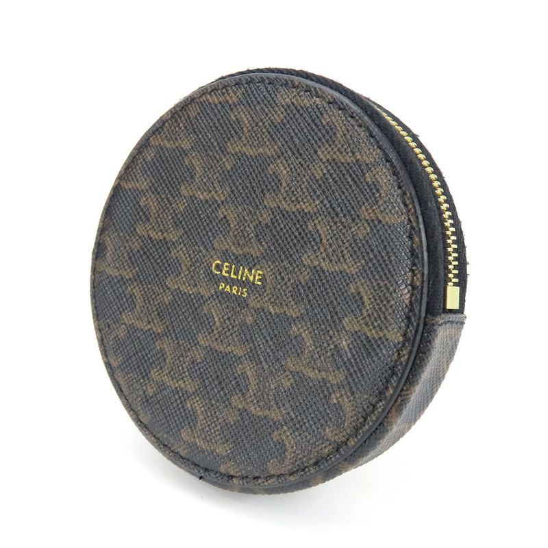 Celine Coin Case Triomphe 10d222bq3.38no PVC Leather Black Brown Gold Hardware