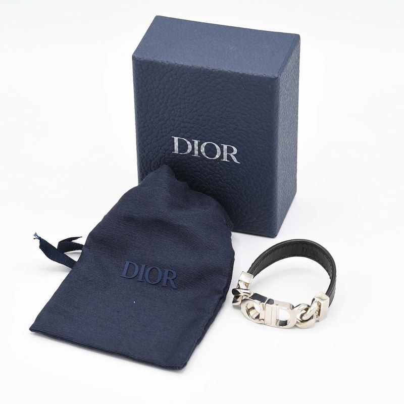 Christian DIOR Bracelet CD Logo Accessory Black And Silver Color Men's With Box