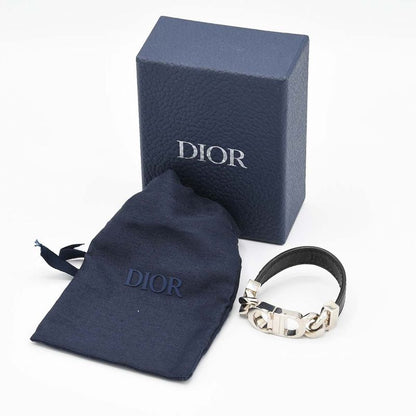 Christian DIOR Bracelet CD Logo Accessory Black And Silver Color Men's With Box