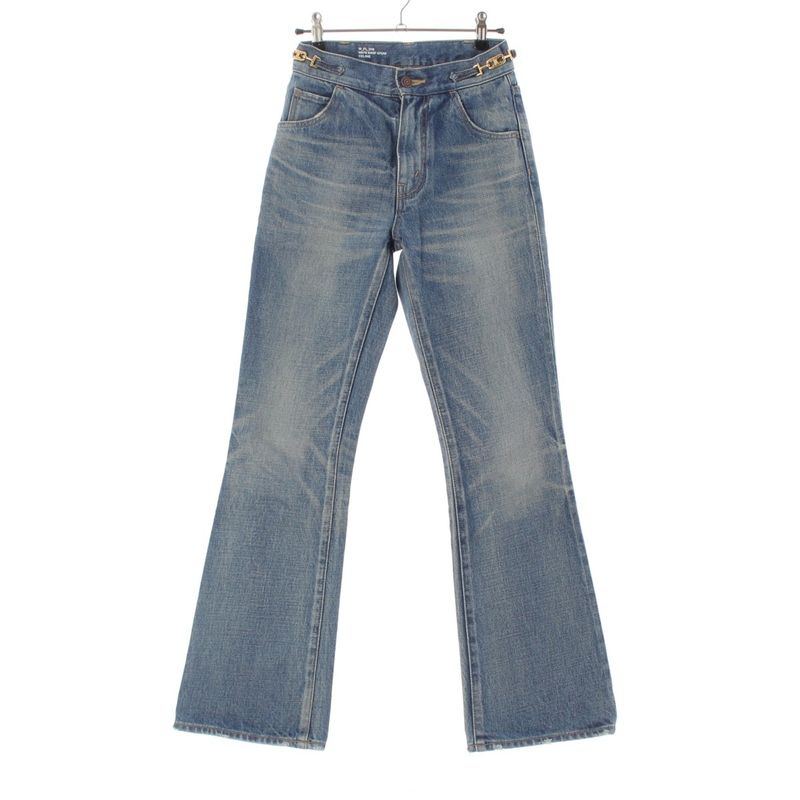 Celine Cotton Triomphe Damaged Flared Denim Pants Jeans Bottoms N678 930F 07UW