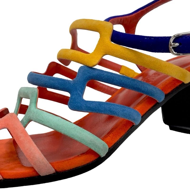 Hermes Sandals Shoes Suede Multicolor Square