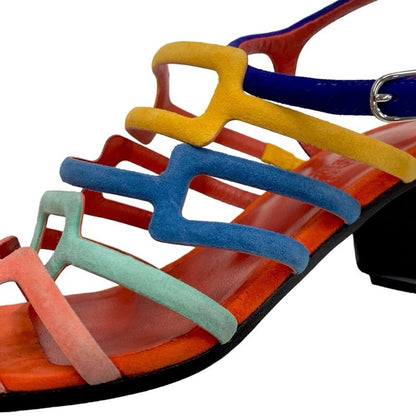 Hermes Sandals Shoes Suede Multicolor Square