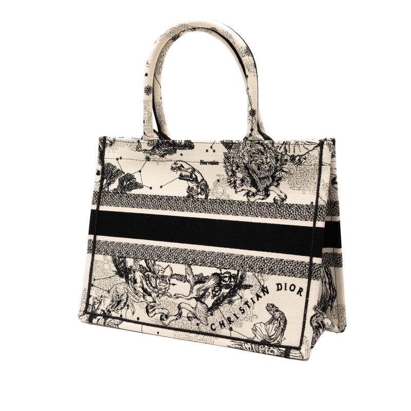 Dior Book Tote Medium Zodiac Embroidery Beige Black Canvas Women's Dior