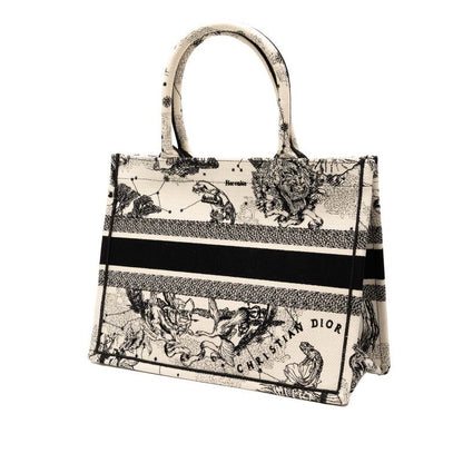 Dior Book Tote Medium Zodiac Embroidery Beige Black Canvas Women's Dior