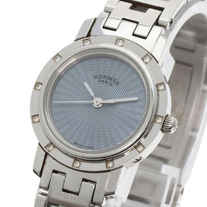 Hermes Cl4230 Clipper Na Cles 12P Diamond Bezel Wristwatch SS Ladies