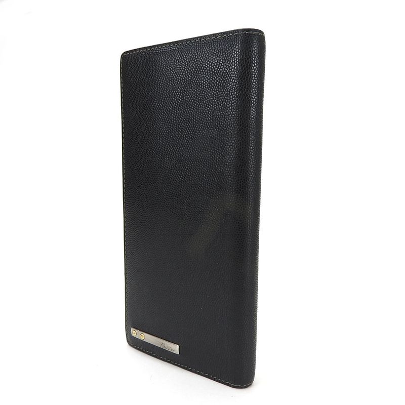 Cartier Long Wallet Santos De Leather Black Bifold Simple Small Everyday Use