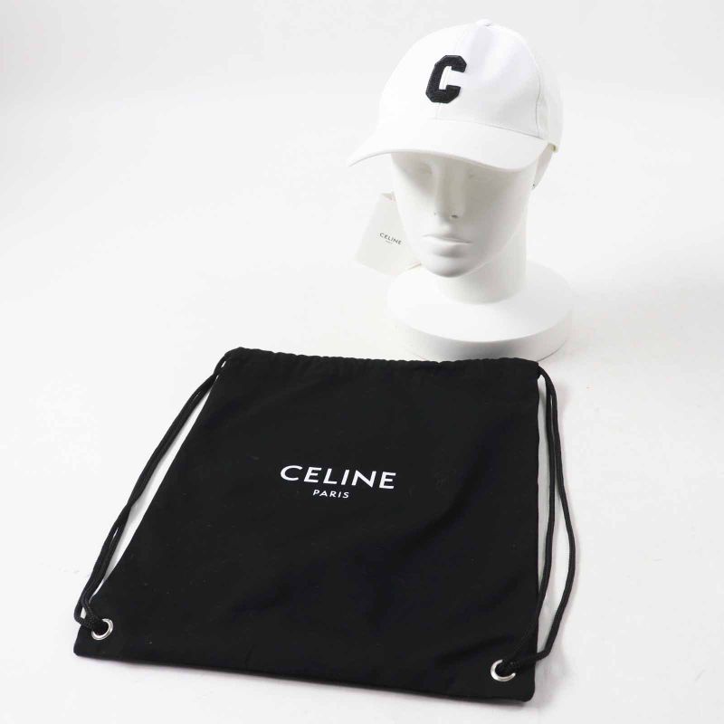 Celine 2aun1969p Initials Sequins Baseball Cap Hat Cotton White Black Gold