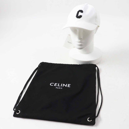 Celine 2aun1969p Initials Sequins Baseball Cap Hat Cotton White Black Gold
