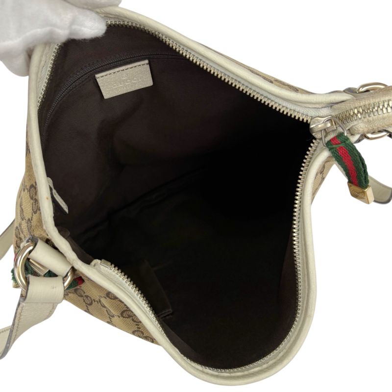 Gucci Shoulder Bag GG Canvas Sherry Line Ribbon Brown White Leather Crossbody