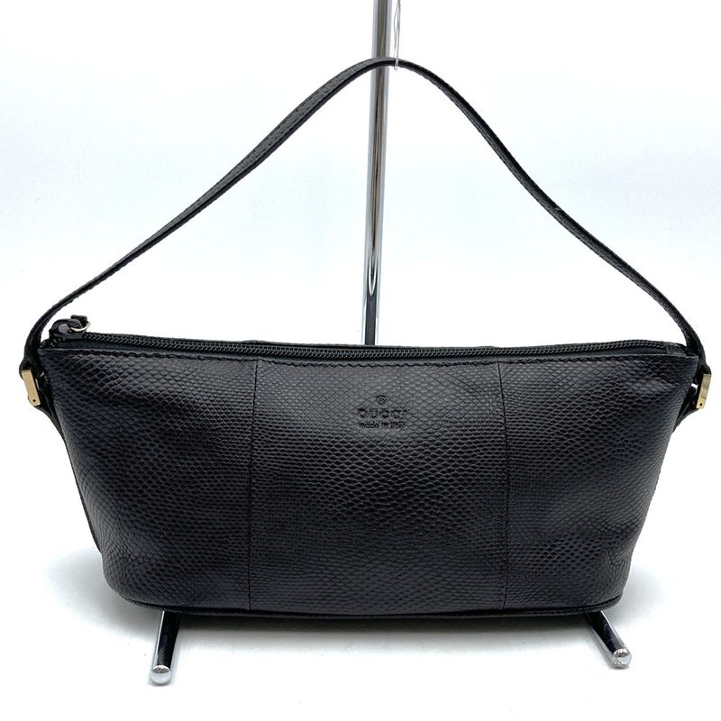[gucci 250001 Handbag Pouch Accessory Pouch Lizard Shape Push Black Simple