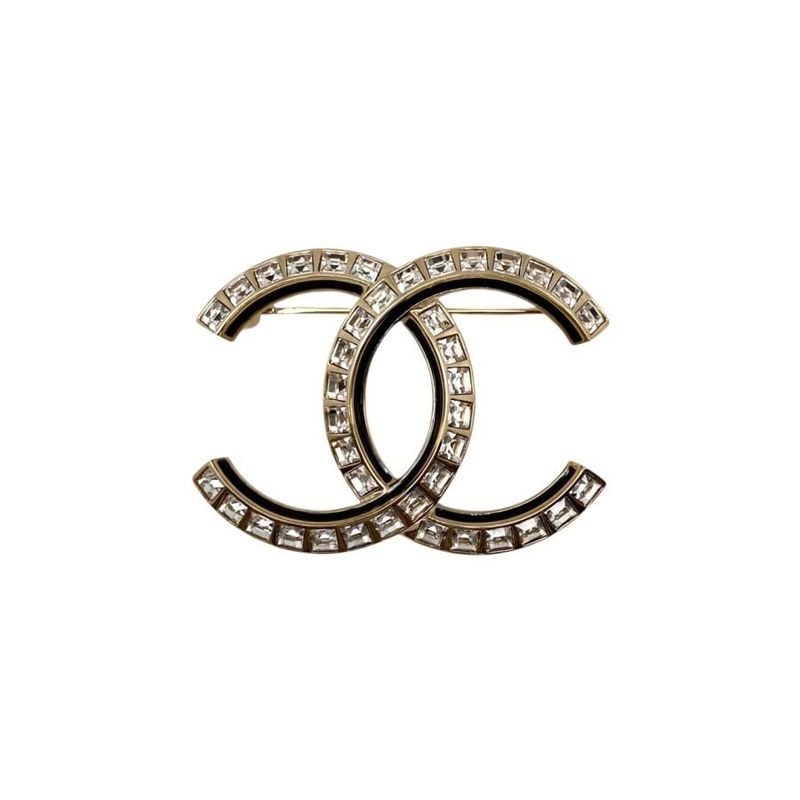 Chanel Brooch Coco Mark Abc335 A24c Square Rhinestone Gold Black Chanel