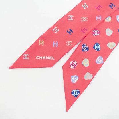 Chanel Headband Twill Pink Coco Mark 100% Silk Scarf Accessories