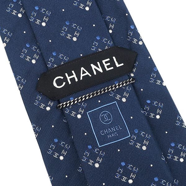 Chanel Necktie Coco Mark Block 10cm (3.94in) Silk Navy Blue