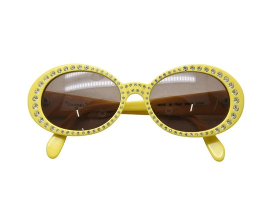 Chanel Oval Sunglasses Eyewear CC Logo Rhinestone Yellow