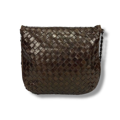 Bottega Veneta Chain Shoulder Bag Pochette Intrecciato Leather Brown Gold