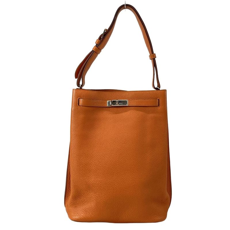 Hermes Shoulder Bag Sau Kelly 26 Orange Silver Hardware