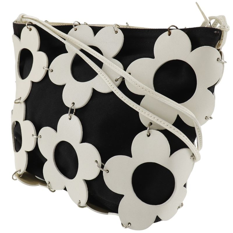 Celine Flower Leather And Canvas Off-white/black Women's Shoulder Bag